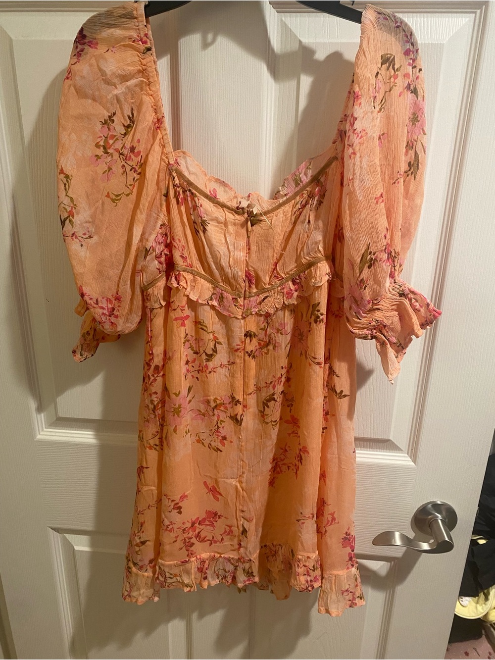 Peach Floral Ruffle Mini Dress - Picture 4 of 5
